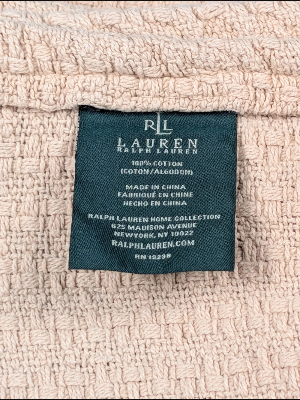 Lauren Ralph Lauren Woven Cotton Blanket King Size Blush Beige
